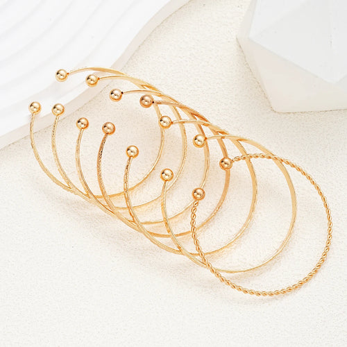 7 Pcs/Set Punk Gold Color Bracelets for Women Streetwear Goth Heart Prints Metal Design Open Bangle Fashion Jewelry Gifts