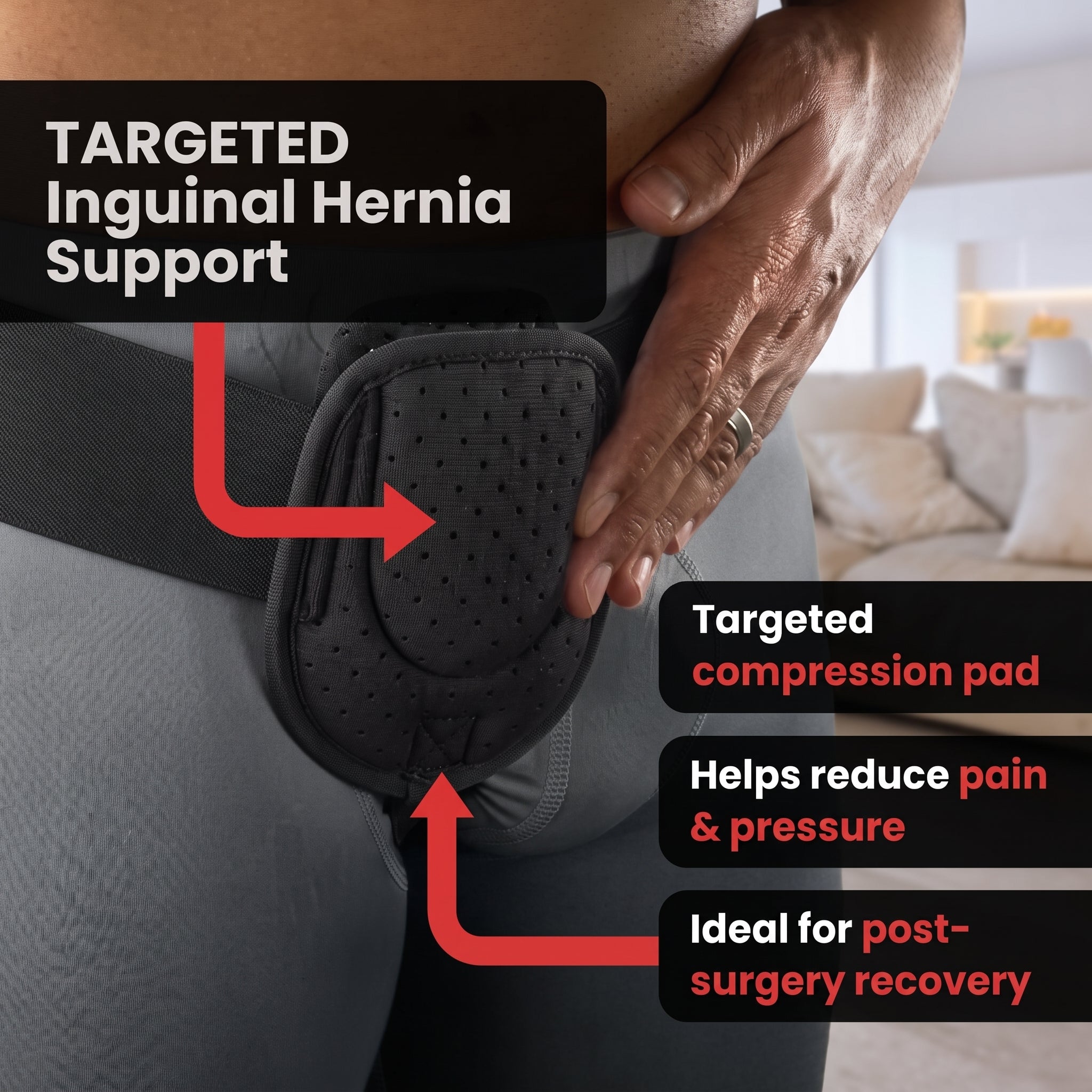 Inguinal Hernia Belt for Men & Women for Left/Right Side Adjustable ( Pre/Post Surgery Use)
