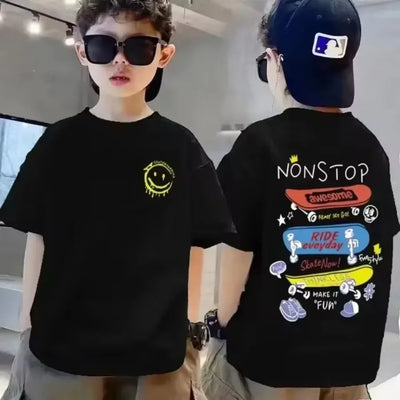 Cotton Kids T-shirt Summer Streetwear Cool Graffiti Print Boys Girls Short Sleeve Children Tops High Quality