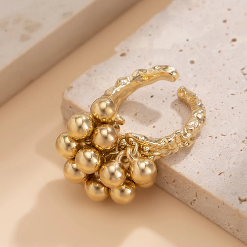 IngeSight.Z Creative Design CCB Small Ball Ring for Women Men Trending Irregular Metal Opening Finger Ring Couple Punk Jewelry