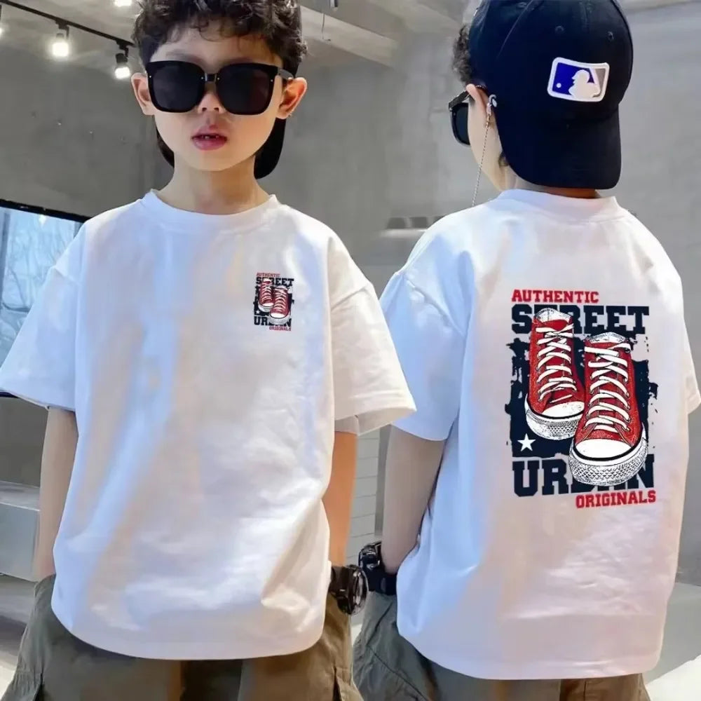 Cotton Kids T-shirt Summer Streetwear Cool Graffiti Print Boys Girls Short Sleeve Children Tops High Quality