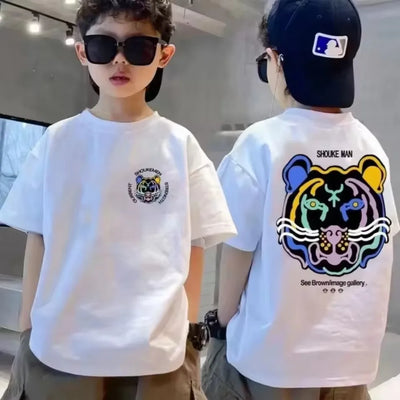 Cotton Kids T-shirt Summer Streetwear Cool Graffiti Print Boys Girls Short Sleeve Children Tops High Quality