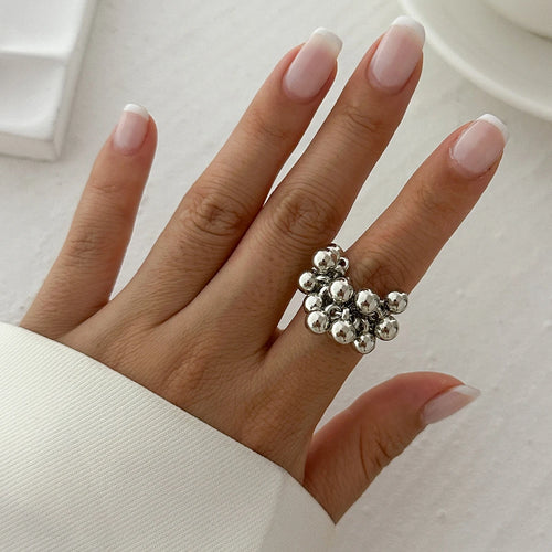 IngeSight.Z Creative Design CCB Small Ball Ring for Women Men Trending Irregular Metal Opening Finger Ring Couple Punk Jewelry