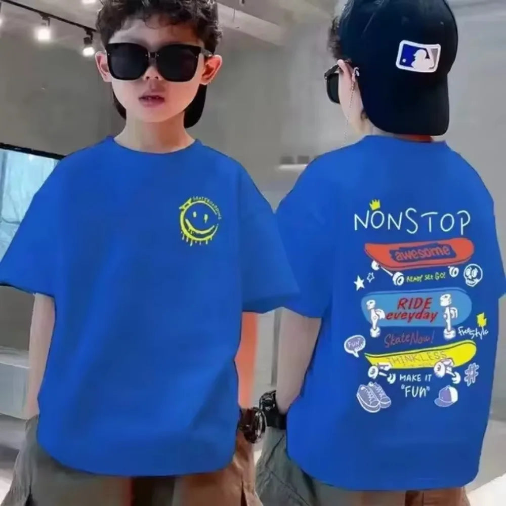 Cotton Kids T-shirt Summer Streetwear Cool Graffiti Print Boys Girls Short Sleeve Children Tops High Quality