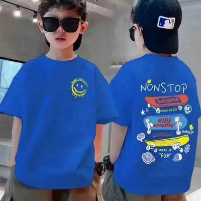 Cotton Kids T-shirt Summer Streetwear Cool Graffiti Print Boys Girls Short Sleeve Children Tops High Quality