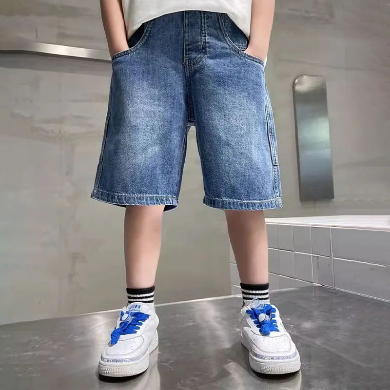 New Boys Summer Fashion Denim Shorts Kids Casual Loose Thin Knee-Length Trousers for 3-12 Years Teenager Outdoor Jeans Pants