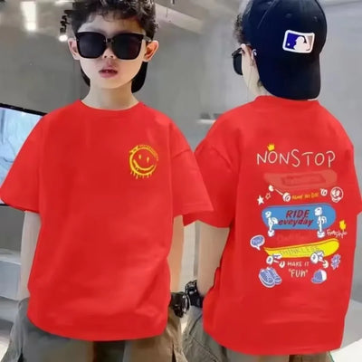 Cotton Kids T-shirt Summer Streetwear Cool Graffiti Print Boys Girls Short Sleeve Children Tops High Quality