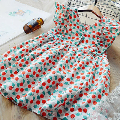 2026 Summer New Baby Girls' Dress Dotted Bubble Sleeves Dress Kids Princess Dress Fashion Back Bow Square Neck Children's Dress
