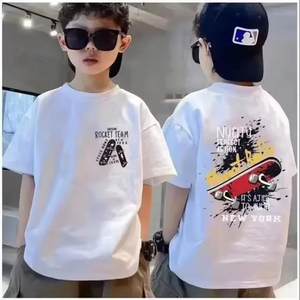 Cotton Kids T-shirt Summer Streetwear Cool Graffiti Print Boys Girls Short Sleeve Children Tops High Quality