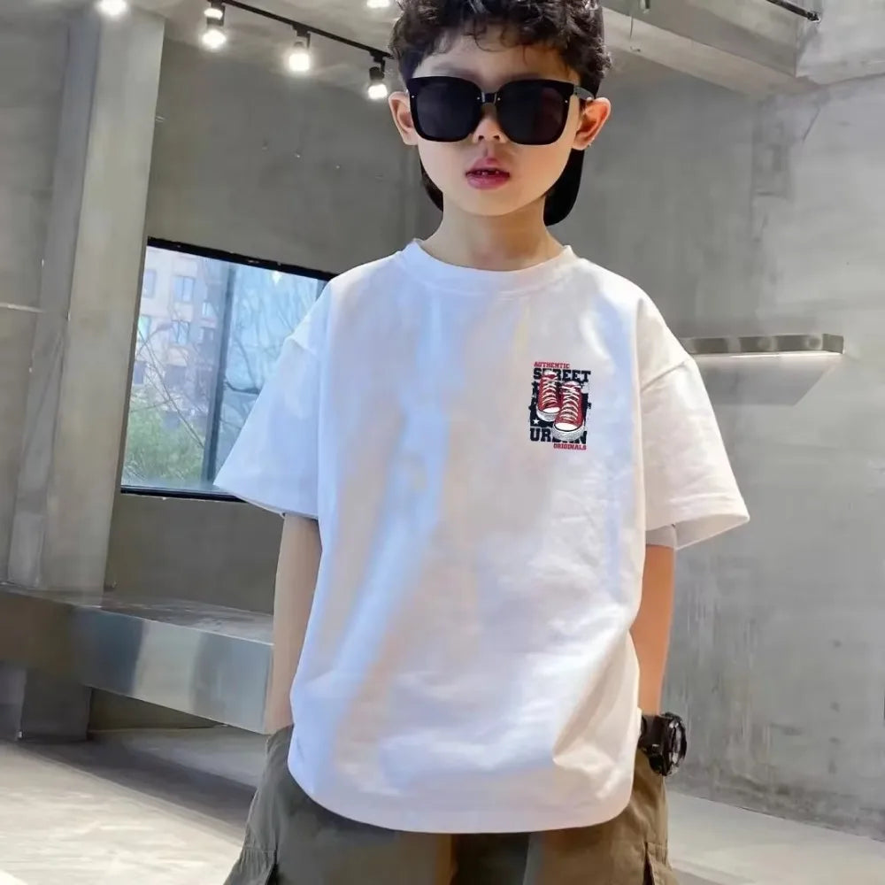 Cotton Kids T-shirt Summer Streetwear Cool Graffiti Print Boys Girls Short Sleeve Children Tops High Quality