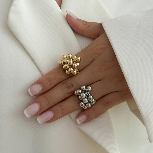IngeSight.Z Creative Design CCB Small Ball Ring for Women Men Trending Irregular Metal Opening Finger Ring Couple Punk Jewelry