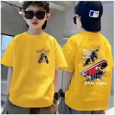 Cotton Kids T-shirt Summer Streetwear Cool Graffiti Print Boys Girls Short Sleeve Children Tops High Quality