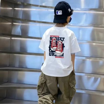 Cotton Kids T-shirt Summer Streetwear Cool Graffiti Print Boys Girls Short Sleeve Children Tops High Quality