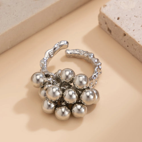 IngeSight.Z Creative Design CCB Small Ball Ring for Women Men Trending Irregular Metal Opening Finger Ring Couple Punk Jewelry