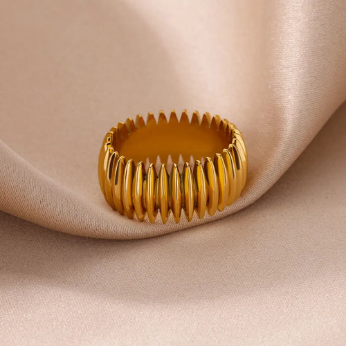 Stainless Steel Geometric Stripe Rings for Women Trendy Gold Plated Geometric Finger Ring Punk Christmas Party Jewelry Gift