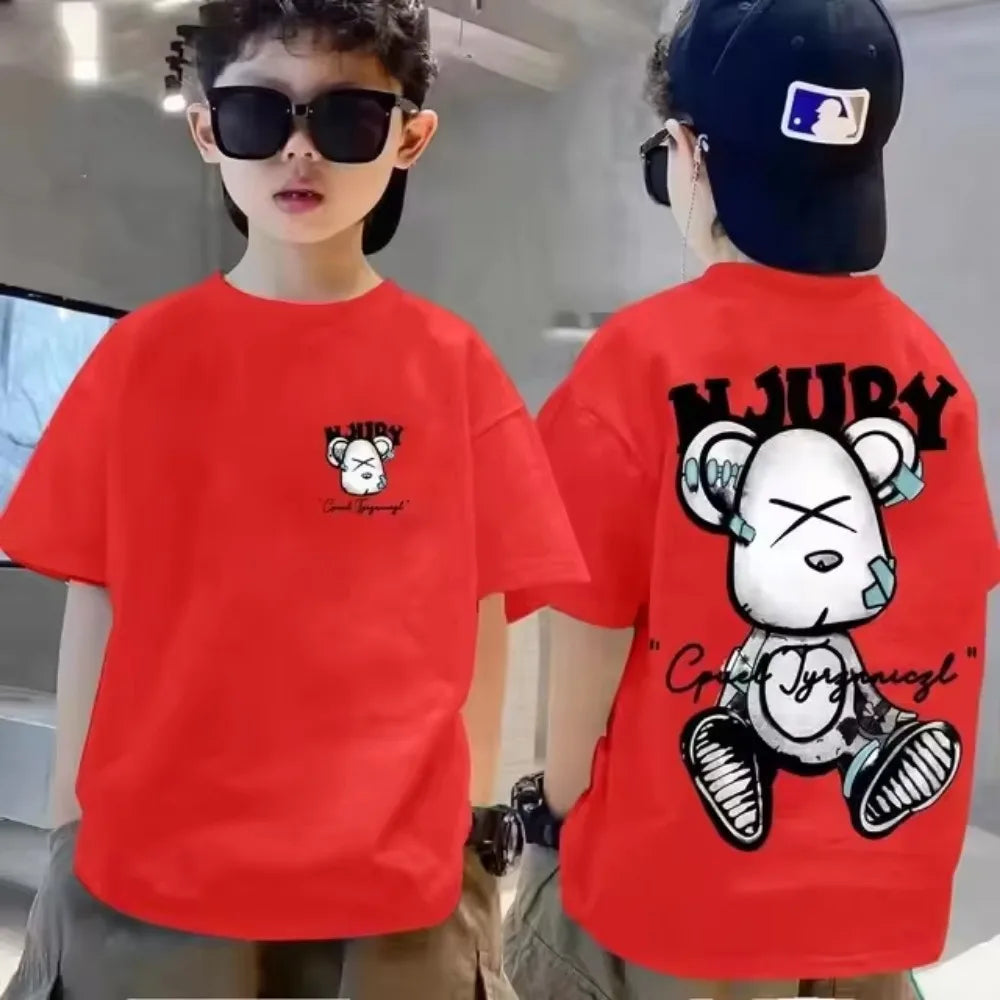 Cotton Kids T-shirt Summer Streetwear Cool Graffiti Print Boys Girls Short Sleeve Children Tops High Quality