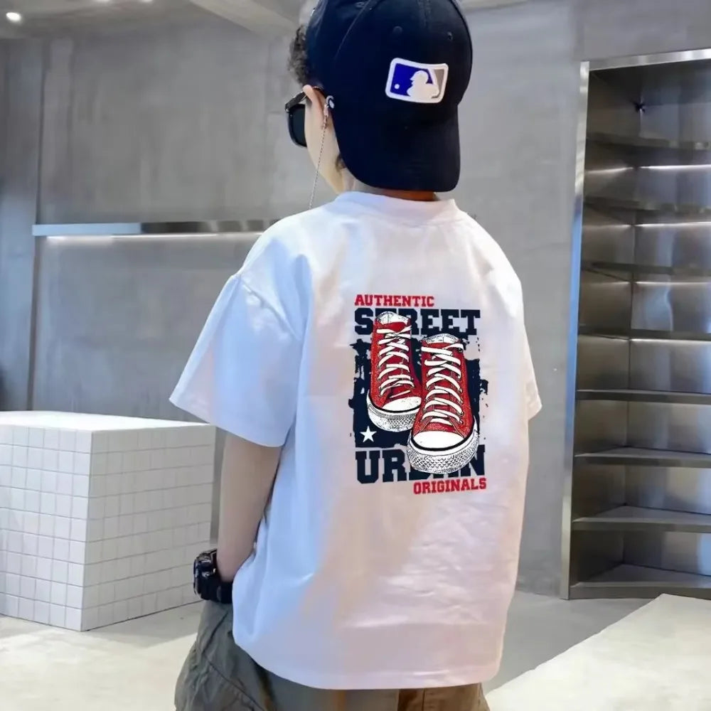 Cotton Kids T-shirt Summer Streetwear Cool Graffiti Print Boys Girls Short Sleeve Children Tops High Quality