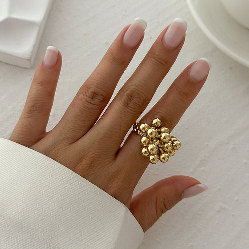 IngeSight.Z Creative Design CCB Small Ball Ring for Women Men Trending Irregular Metal Opening Finger Ring Couple Punk Jewelry
