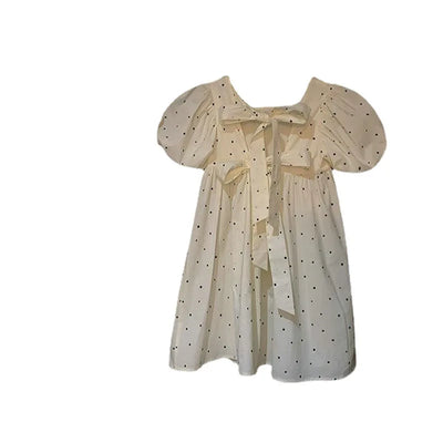 2026 Summer New Baby Girls' Dress Dotted Bubble Sleeves Dress Kids Princess Dress Fashion Back Bow Square Neck Children's Dress