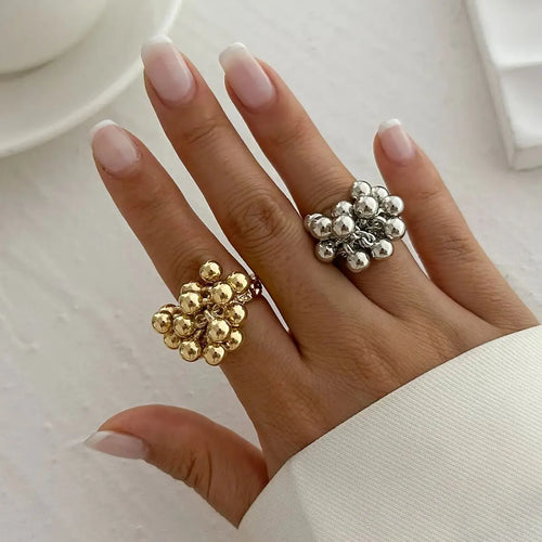 IngeSight.Z Creative Design CCB Small Ball Ring for Women Men Trending Irregular Metal Opening Finger Ring Couple Punk Jewelry