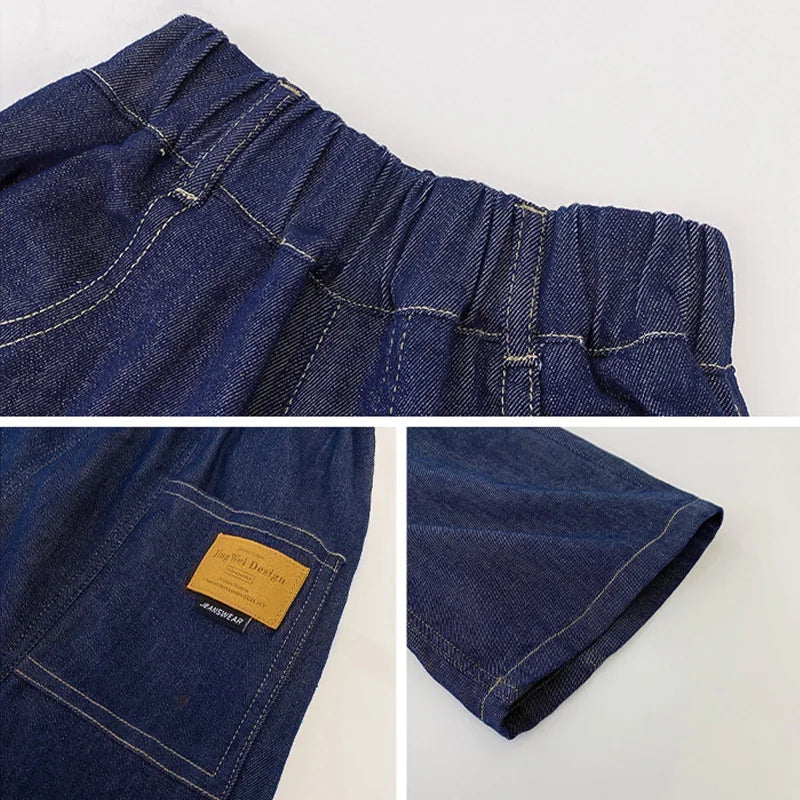 New Boys Summer Fashion Denim Shorts Kids Casual Loose Thin Knee-Length Trousers for 3-12 Years Teenager Outdoor Jeans Pants